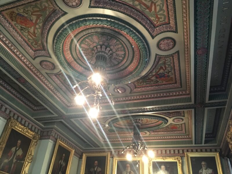 Beautifully painted ceiling of Leith Council Chambers