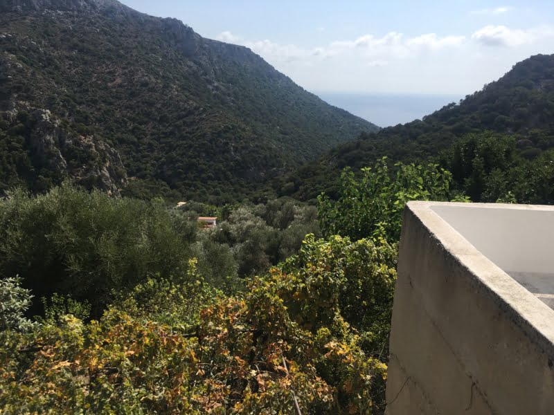 View down Anidri Gorge to the Libyan Sea, Anidri, Crete.