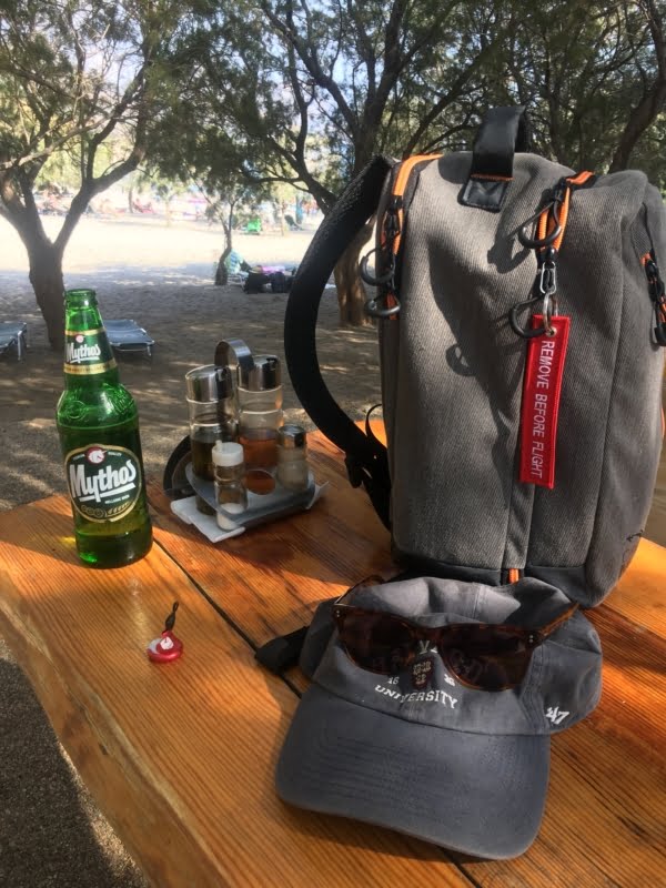 Beer at the Cantina, Gialiskari Beach, Crete.