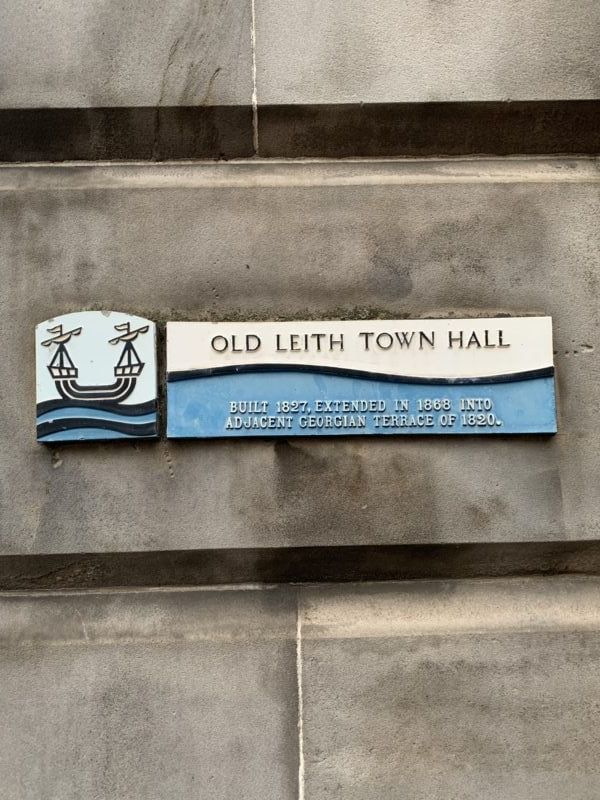 A sign outside Old Leith Town Hall in Edinburgh
